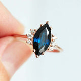 1.5ct Marquise Blue Sapphire Engagement Ring 14k Rose Gold Finish Diamond Petite