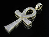 2.22ct Round Cut VVS1D Diamond Pendant Egyptian Ankh Cross 14k YellowGold Finish