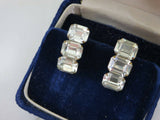 2ct Emerald Cut VVS1D Diamond Trilogy Women Drop Earrings 14k White Gold Finish