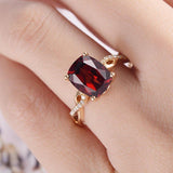 1ct Cushion Red Garnet Infinity Solitaire Engagement Ring 14k Yellow Gold Finish