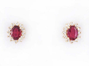 2ct Oval Cut Pink Ruby Diamond Halo Women Stud Earrings 14k Yellow Gold Finish