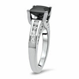 2.6Ct Princess Cut Black Diamond Stylish Solitaire Ring 14K White Gold Finish