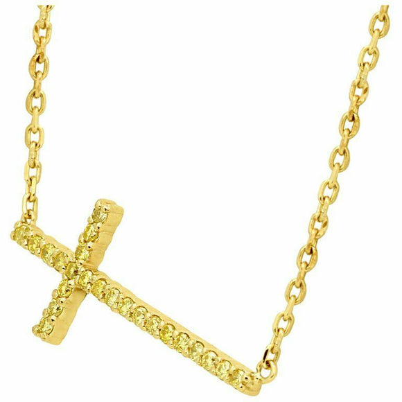 1.9ct Round Cut Yellow Sapphire Pendant Chain Holy Cross 14k Yellow Gold Finish