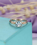 1.2ct Round Blue Aquamarine Engagement Ring Vintage Art Deco 14k Rose Gold Over