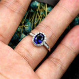 2ct Oval Cut Blue Sapphire Diamond Floral Halo Solitaire Ring 14k WhiteGold Over