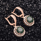 1.5Ct Round Cut Green Emerald Circular Party Drop Earrings 14K Rose Gold Finish