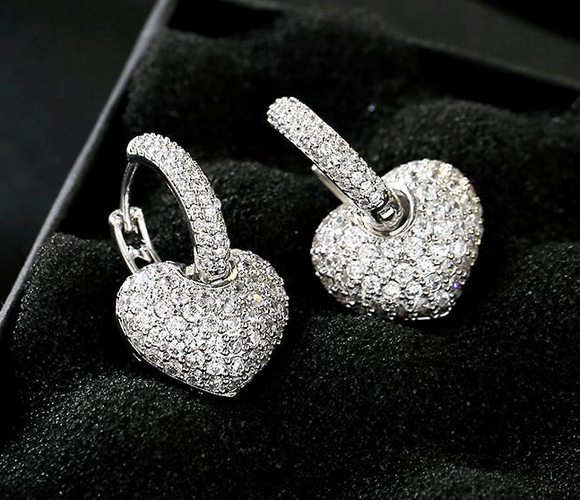 4Ct Round Cut Diamond Heart Iced Cluster Drop Earrings 14K White Gold Finish