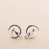 Lovely Small Kitty Cat Lover Stud Earrings Women Girls 14k White Gold Finish