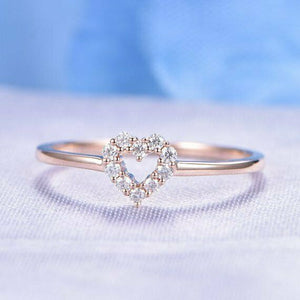 1ct Round Cut Diamond Engagement Ring Heart Shaped Minimalist 14k Rose Gold Over