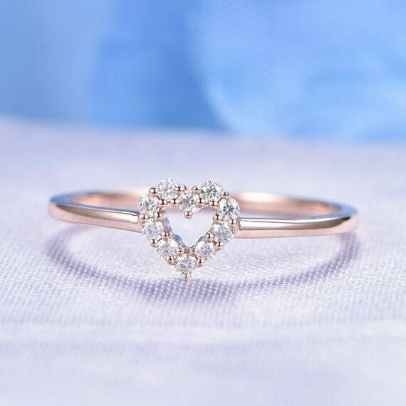 1ct Round Cut Diamond Engagement Ring Heart Shaped Minimalist 14k Rose Gold Over