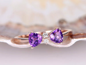 1ct Trillion Cut Purple Amethyst Bow Design Engagement Ring 14k Rose Gold Finish