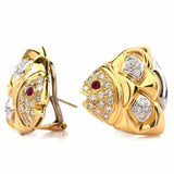 1.2ct Round Cut VVS1D Diamond Fish Design Stud Earrings 14k Yellow Gold Finish