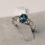 1ct Oval London Blue Topaz Open Heart Shank Solitaire Ring 14k White Gold Finish