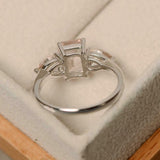 2ct Emerald Cut Peach Morganite Pear Accents Trilogy Ring 14k White Gold Finish