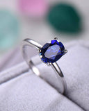 1Ct Oval Cut Blue Sapphire Solitaire Women Engagement Ring 14K White Gold Finish