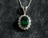 2.5ct Green Emerald Pendant Oval Cut Halo Cluster 14k White Gold Finish NO CHAIN