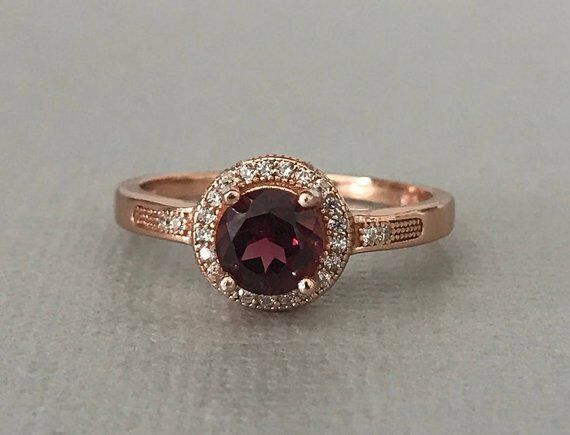 1.5ct Round Cut Red Garnet Halo Solitaire Engagement Ring 14k Rose Gold Finish