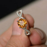 1.4ct Round Cut Yellow Citrine Engagement Ring 14k White Gold Finish Infinity