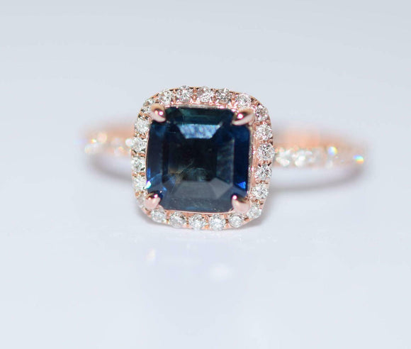 2ct Engagement Ring Asscher Cut Sapphire Diamond Accent Halo 14k Rose Gold Over