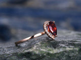 1.2Ct Pear Cut Red Garnet Halo Beau Solitaire Engagement Ring 14K Rose Gold Over