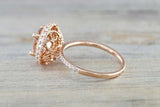 2.5ct Round Cut Peach Morganite Engagement Ring Double Halo 14k Rose Gold Finish