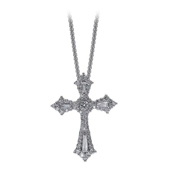 2ct Round Baguette Diamond Holy Cross Jesus Christ Pendant 18k White Gold Finish