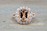 2.5ct Cushion Cut Morganite Engagement Ring 14k Rose Gold Over Halo Split Shank