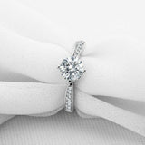 2ct Round Cut Diamond Heart Prong Solitaire with Accent Ring 14k White Gold Over