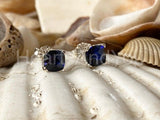 2ct Cushion Simulated Sapphire Solitaire Stud Earrings 14k White Gold Plated