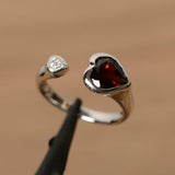 1ct Engagement Ring Heart Cut Red Garnet Open Cuff Stackable 14k White Gold Over