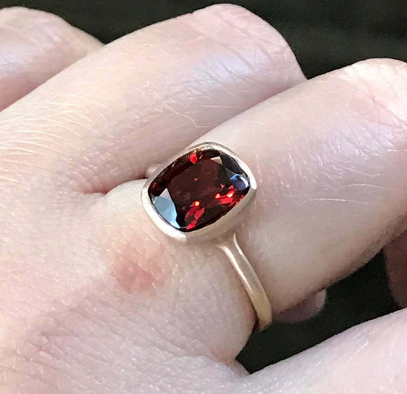 1.2ct Cushion Red Garnet Engagement Ring Bezel Set Solitaire 14k YellowGold Over