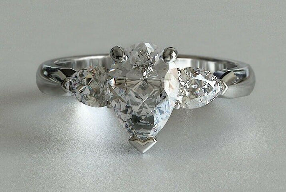 2.2ct Pear Cut Diamond Engagement Ring Trilogy 14k White Gold Finish