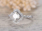 2ct Cushion Cut Diamond Engagement Ring 14k White Gold Finish Halo Wedding Women