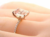 3Ct Emerald Cut Peach Morganite Diamond Accent Solitaire Ring 18K Rose Gold Over