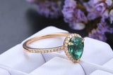 1.5ct Pear Cut Green Emerald Engagement Ring Diamond Halo 14k Rose Gold Finish