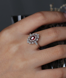 2.5ct Oval Cut Red Garnet Engagement Ring 14k White Gold Finish Vintage Milgrain