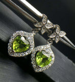 2.7ct Drop Earrings Heart Cut Green Peridot Floral Halo 14k White Gold Finish