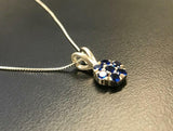 1.6ct Blue Sapphire Pendant Round Cut Cluster 14k White Gold Finish NO CHAIN