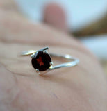 1ct Engagement Ring Round Red Garnet Bypass Solitaire 14k White Gold Finish