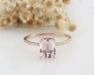 1.2ct Emerald Peach Morganite Solitaire Ring 14k RoseGold Over with Round Accent