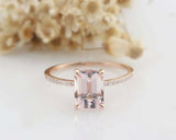 1.2ct Emerald Peach Morganite Solitaire Ring 14k RoseGold Over with Round Accent