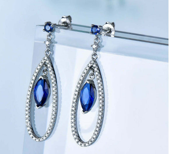 2.7ct Drop Earrings Marquise Cut Sapphire Cocktail Dangling 14k White Gold Over