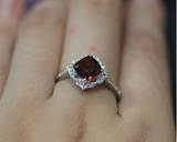 2ct Cushion Cut Red Garnet Engagement Ring 14k White Gold Finish Cocktail Party