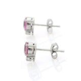 1ct Stud Earrings Round Cut Pink Sapphire Diamond Petite 14k White Gold Finish