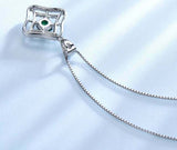 2.5ct Emerald Pendant Round Cut Dual Halo Geometric 14k White Gold Over NO CHAIN