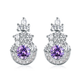 2ct Round Cut Purple Amethyst Halo Cluster Stud Earrings 14k White Gold Finish