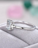 3Ct Emerald Cut Blue Aquamarine Engagement Ring 14K White Gold Over Round Accent