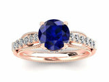 2.5ct Round Blue Sapphire Milgrain Accent Diamond Halo Ring 14k Rose Gold Finish