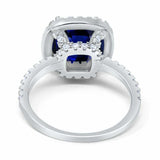 2.75ct Cushion Cut Blue Sapphire Diamond Accent Halo Ring 14k White Gold Finish