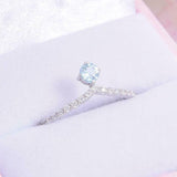 1.2ct Round Cut Blue Aquamarine Engagement Ring Curved Shape 14k White Gold Over